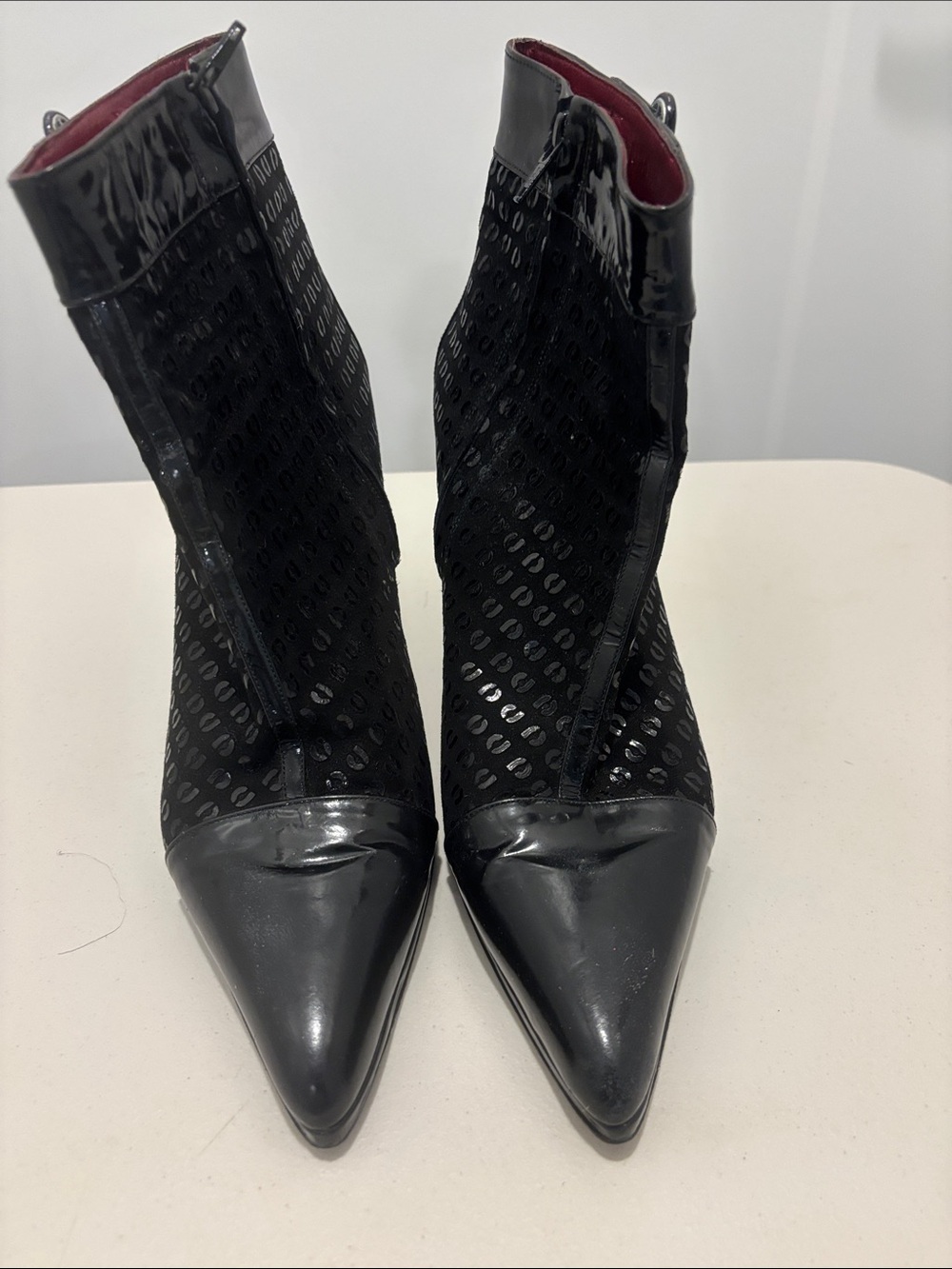Charles Jourdan Black Pointed Toe Mesh Ankle Booties